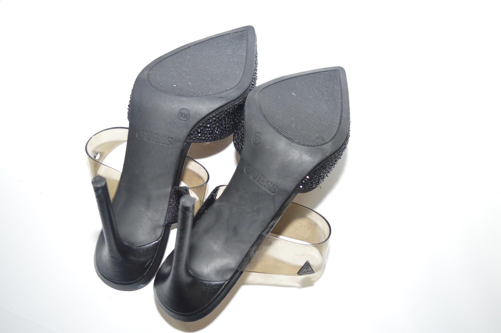 Guess GUESS Black Rhinestone Embellished Heels with Clear Strap Size US 10 / IT 40 - 7 Thumbnail