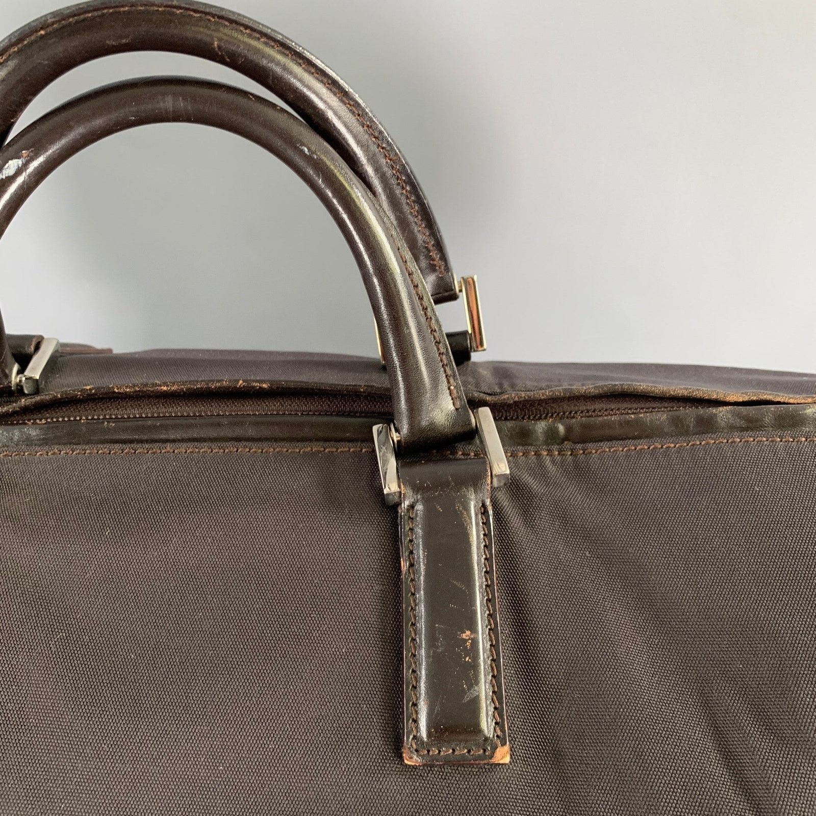Gucci GUCCI Brown Leather Trim Nylon Weekender Bag Size ONE SIZE - 7 Thumbnail