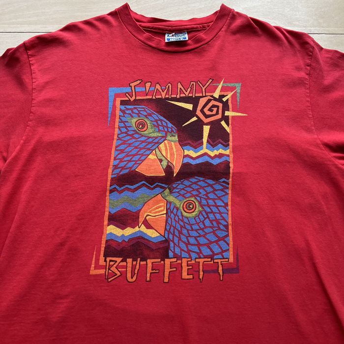 Vintage Vintage Jimmy Buffett Shirt XL Red 90s Music Art Vacation | Grailed