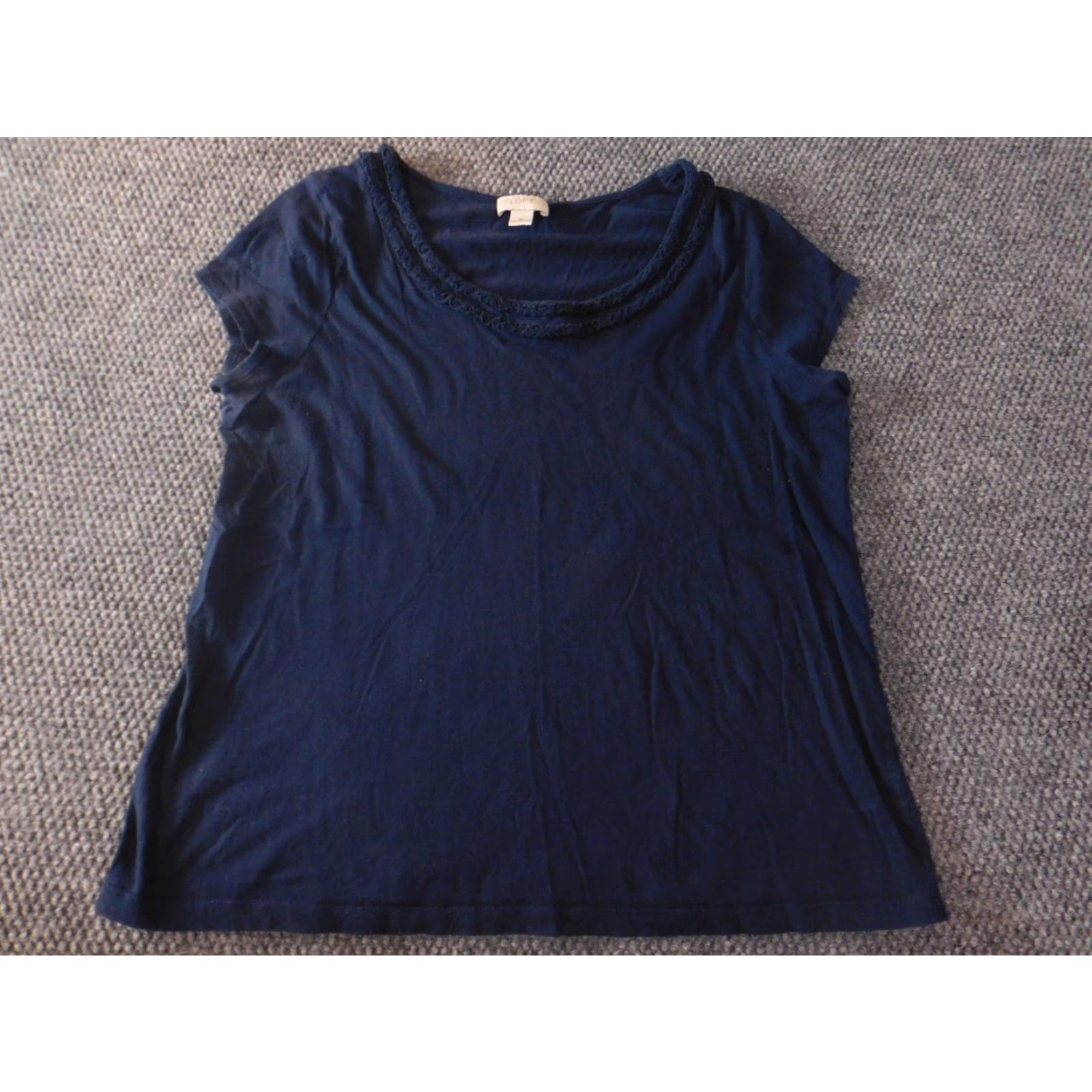 Ann Taylor Loft Ann Taylor Loft Blouse Short Sleeve Round Neck XL Blue Casual Women Regular 100% Cotton Button Pullover Size XL / US 12-14 / IT 48-50 - 2 Thumbnail