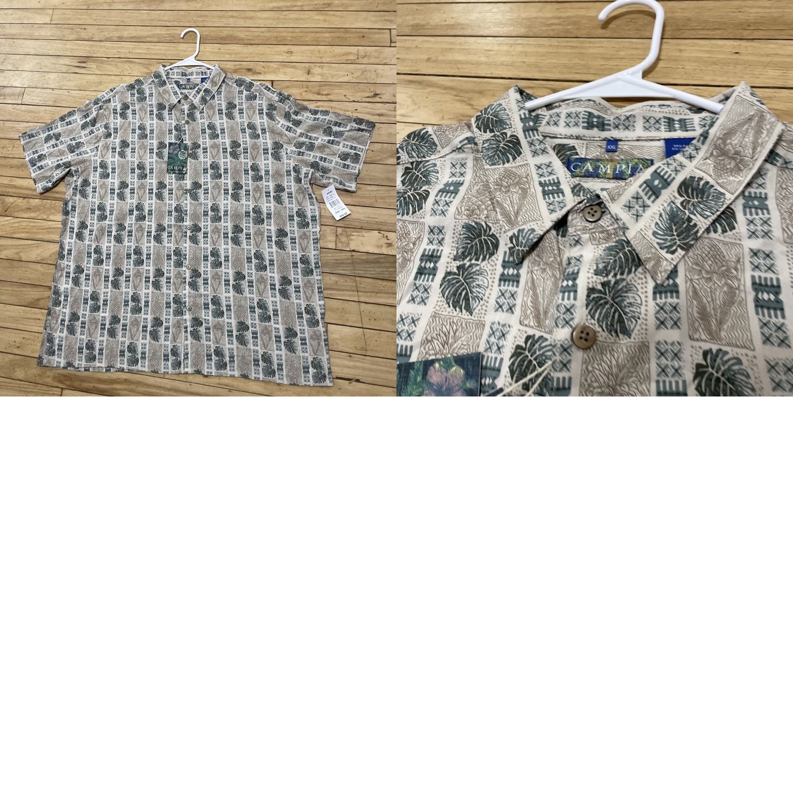 Vintage Campia Moda Hawaiian Shirt Men 2XL Green Tan Patchwork Tropical Art XXL NEW Size US XXL / EU 58 / 5 - 11 Thumbnail
