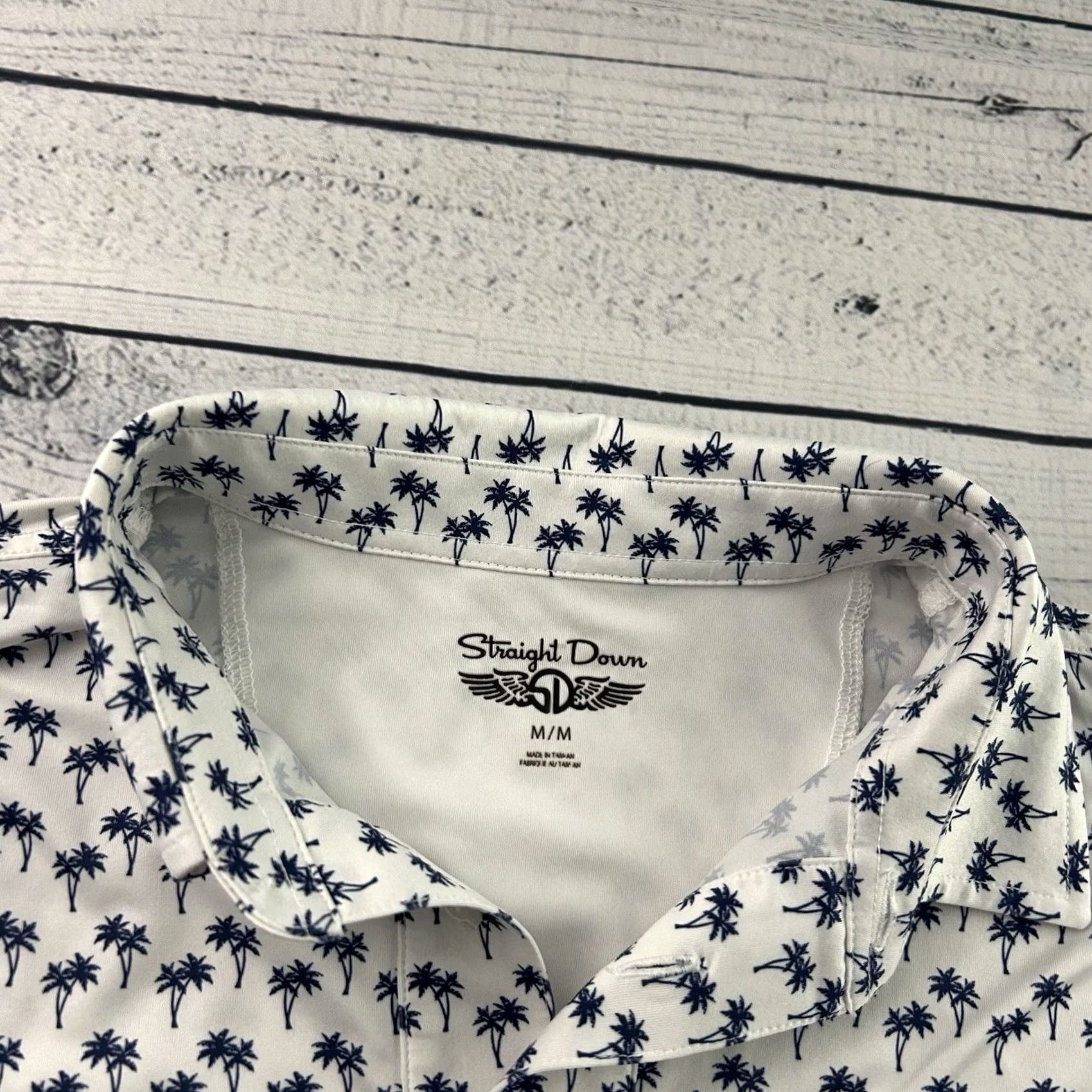 Vintage Straight Down Palm Tree Short Sleeve Golf Polo Shirt Men's M White Blue Size US M / EU 48-50 / 2 - 2 Thumbnail