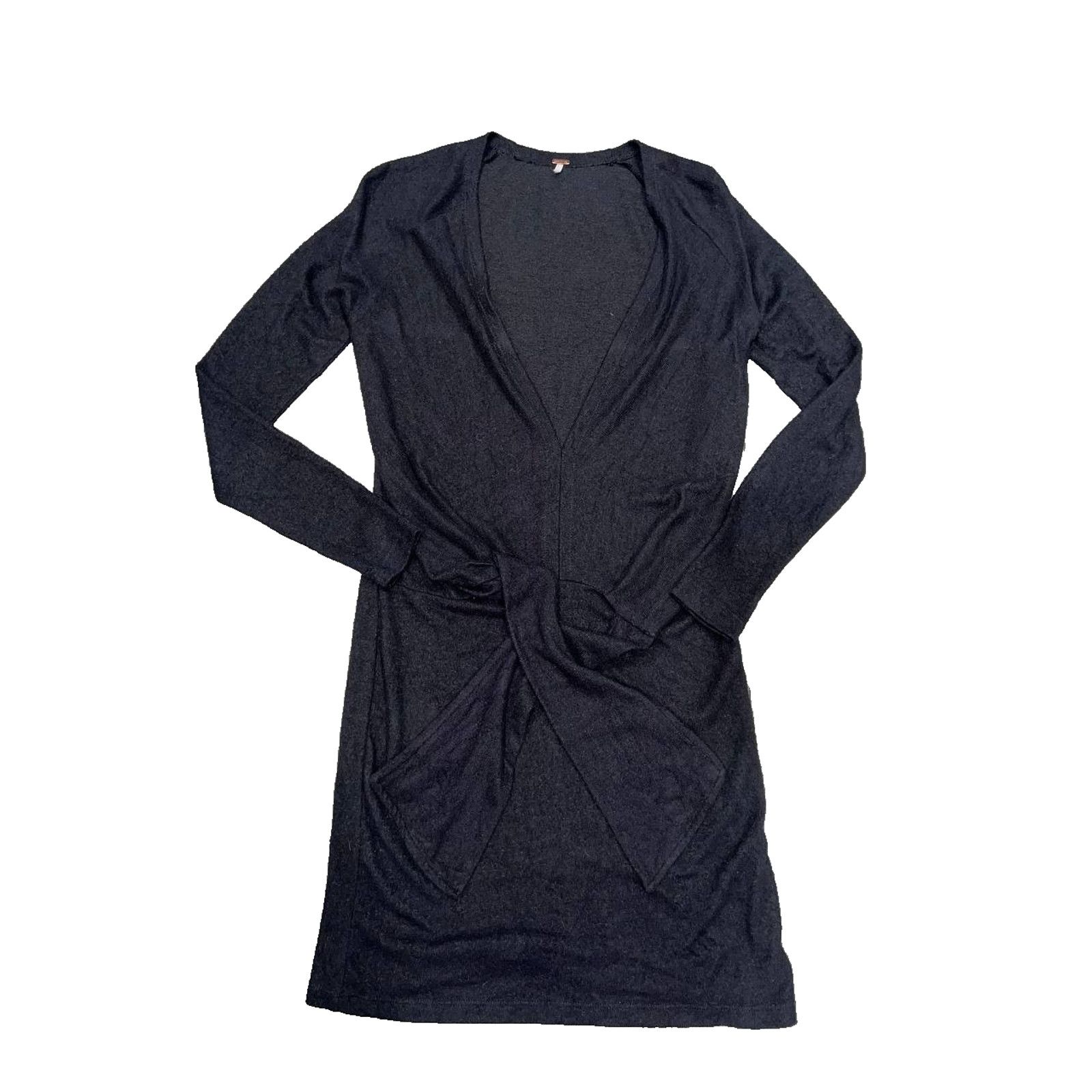 Free People Free People Long V Neck Tie Black Dress Medium A003222 Size M / US 6-8 / IT 42-44 - 3 Thumbnail