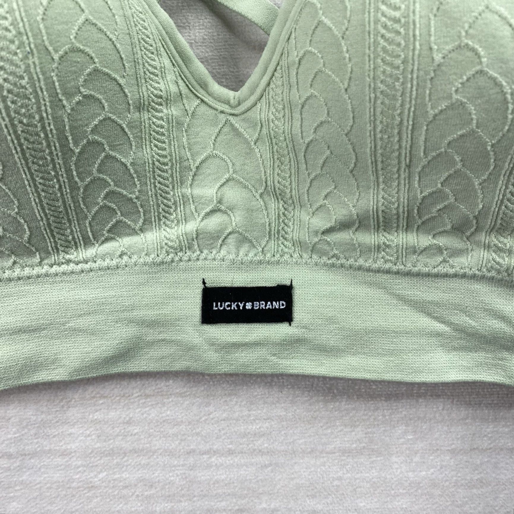 Lucky Brand Lucky Brand Bralette Shirt Women M Seamless Wireless Crisscross Back Textured Sage Green Size ONE SIZE - 2 Thumbnail