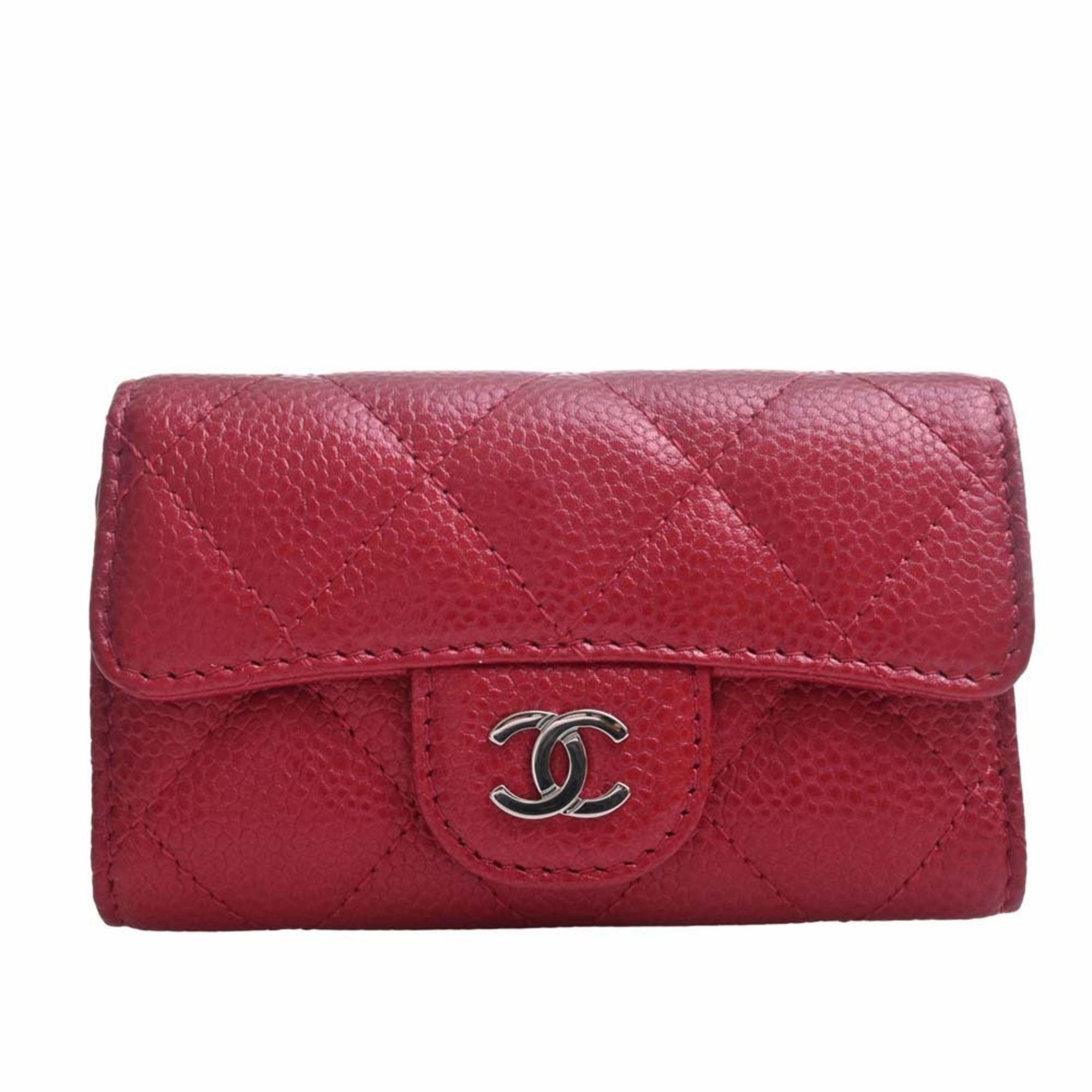 Chanel CHANEL Caviar Skin Matelasse Coco Mark 6 Row Key Case Red Ladies