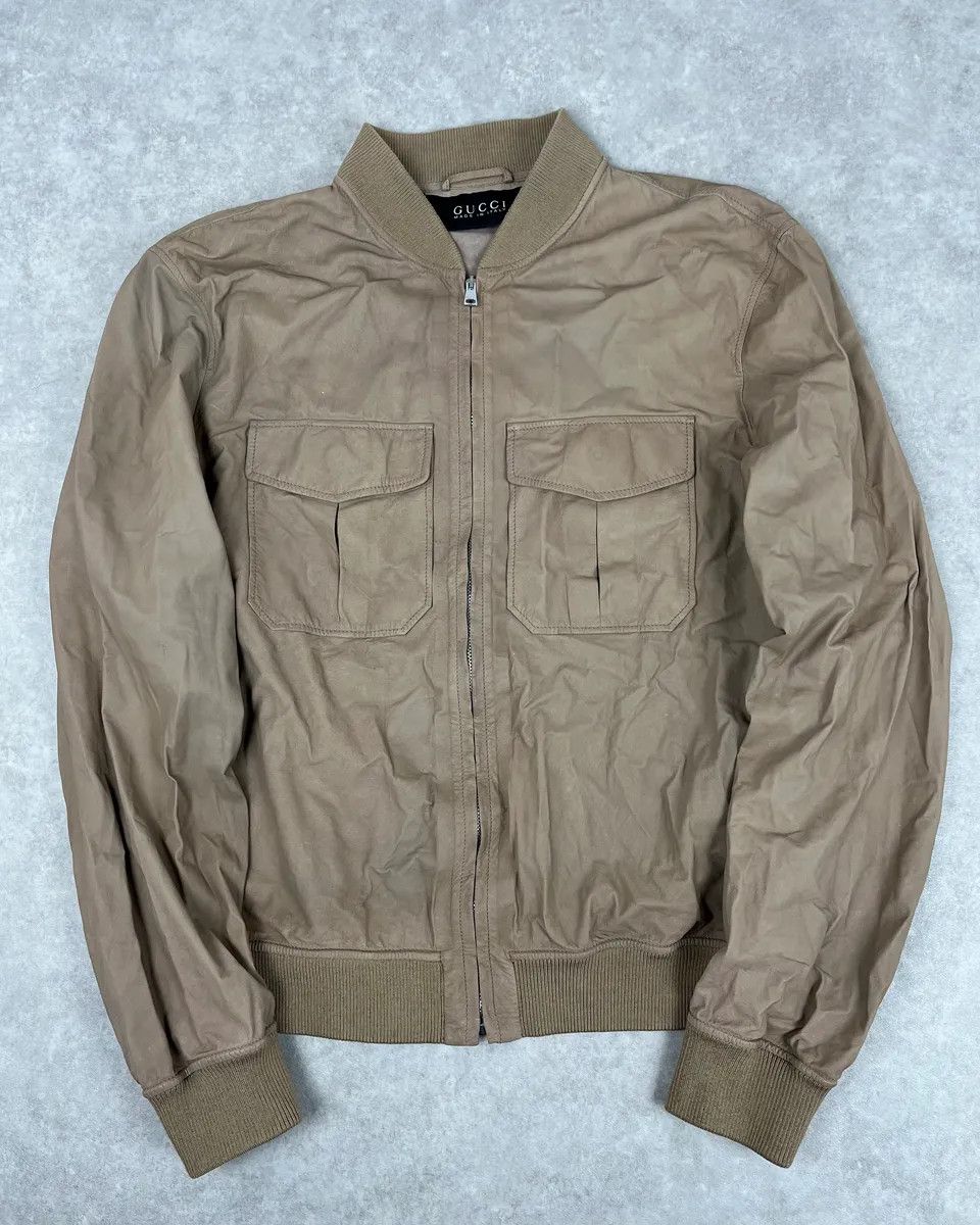 Gucci 2000s Gucci Beige Leather Bomber Jacket Size US M / EU 48-50 / 2 - 4 Thumbnail