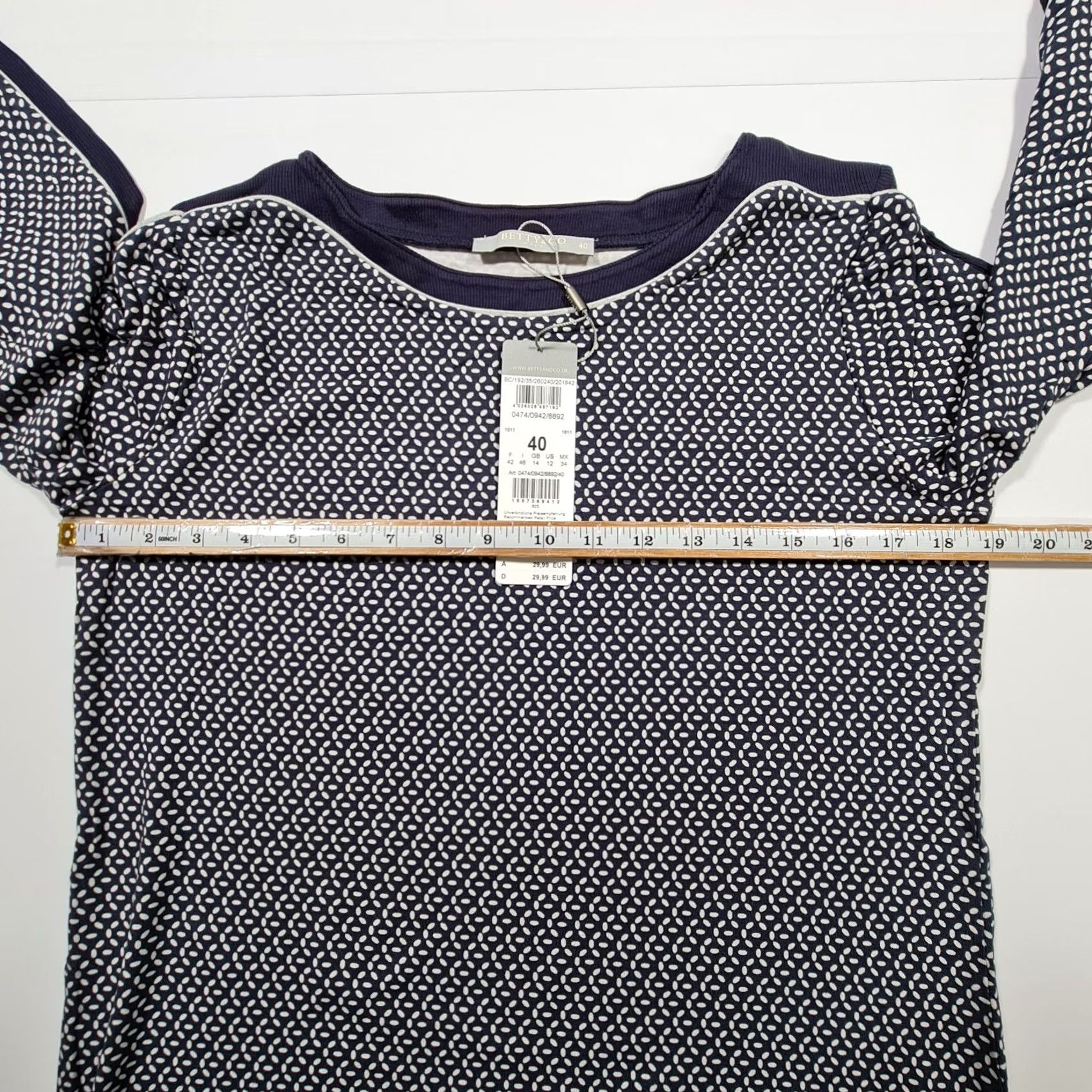 CO Betty & CO Womens T Shirt Navy Blue 14 UK Geometric Print Long Sleeve Stretch Top Size XL / US 12-14 / IT 48-50 - 4 Thumbnail