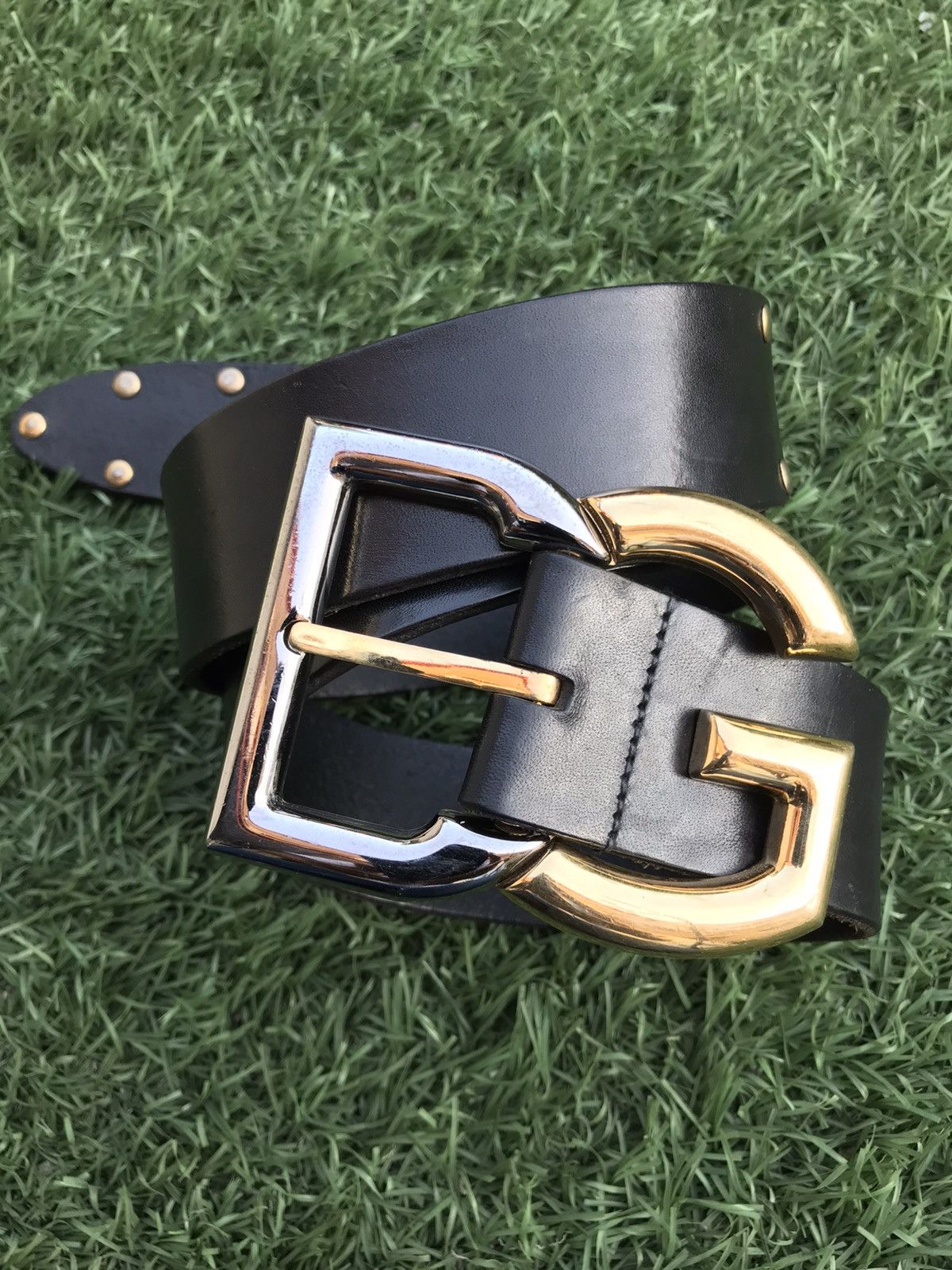 Dolce & Gabbana Dolce & Gabbana Silver/Gold Black Leather D&G Belt Size ONE SIZE - 6 Thumbnail