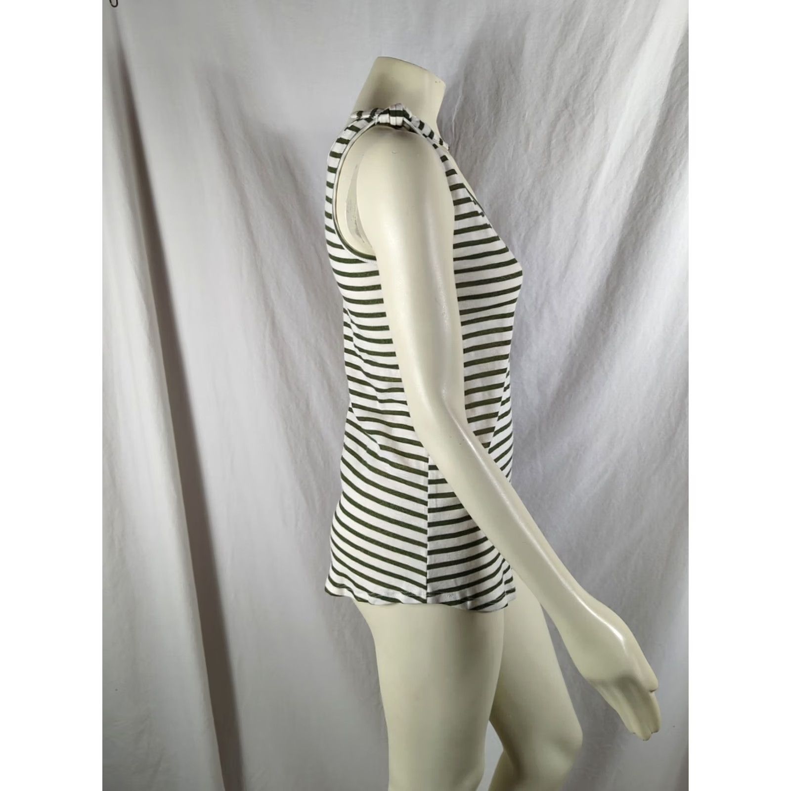 CO Hailey & Co Tank Women S Green Stripe V-Neck Tank Top NWT Bow Knit Cotton Blend Shirt Casual Travel Womens Size S / US 4 / IT 40 - 4 Thumbnail