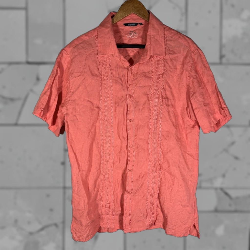 Pinko Bohio Shirt Mens Pink Linen Short Sleeve Button-Down Casual L Size US L / EU 52-54 / 3 - 1 Thumbnail