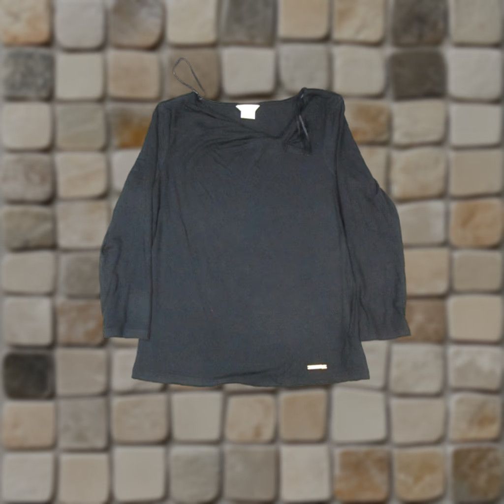 Michael Kors MICHAEL KORS Black Blouse Womens Petite Medium Long Sleeve Round Neck Pullover Solid Size M / US 6-8 / IT 42-44 - 1 Thumbnail