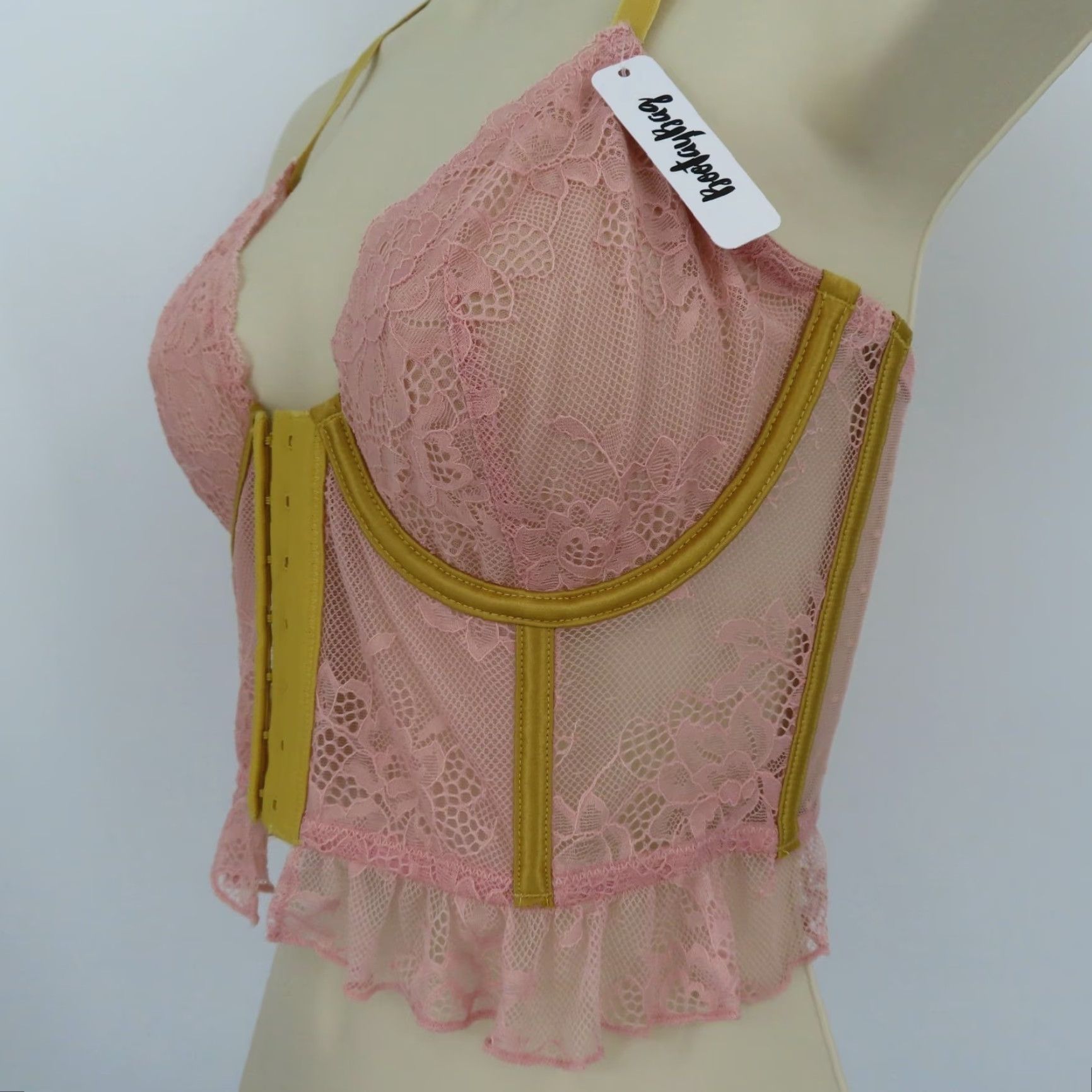 Pinko Bootay Bag Bra Longline Pink Flower Underwire M Women Sheer Lace Hook & Eye 5111121 NEW Size ONE SIZE - 4 Thumbnail