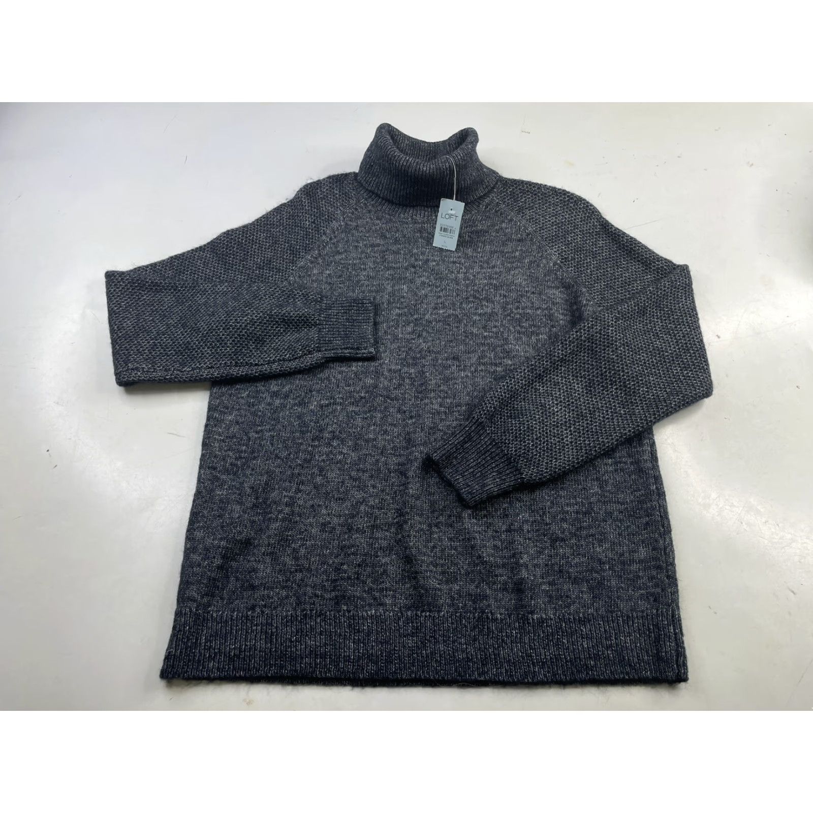 Loft LOFT Womens Sweater Pullover Turtleneck Knit Cotton Blend Size Large Petite Gray Raglan Sleeve Size L / US 10 / IT 46 - 2 Thumbnail