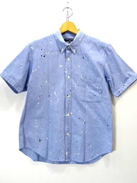 Shirt Paint Processed Chambray Short Sleeve Button Up Blue
