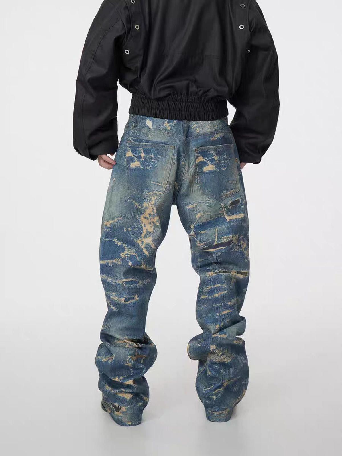 Designer 3D Digital Print Corroded Effect Jeans – Loose Straight Fit Size US 32 / EU 48 - 3 Thumbnail