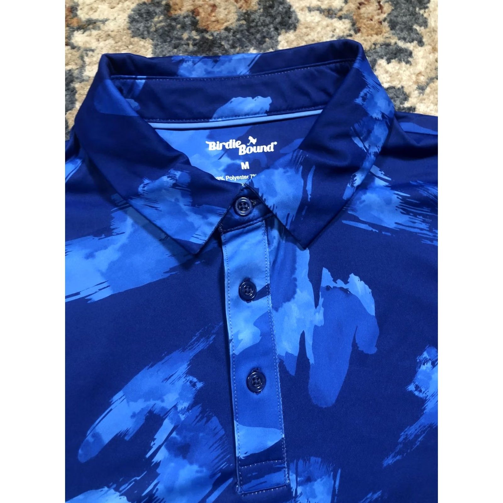 Vintage Birdie Bound Polo Shirt Mens Medium Blue Brushstroke Golf Performance Stretch Size US M / EU 48-50 / 2 - 5 Thumbnail