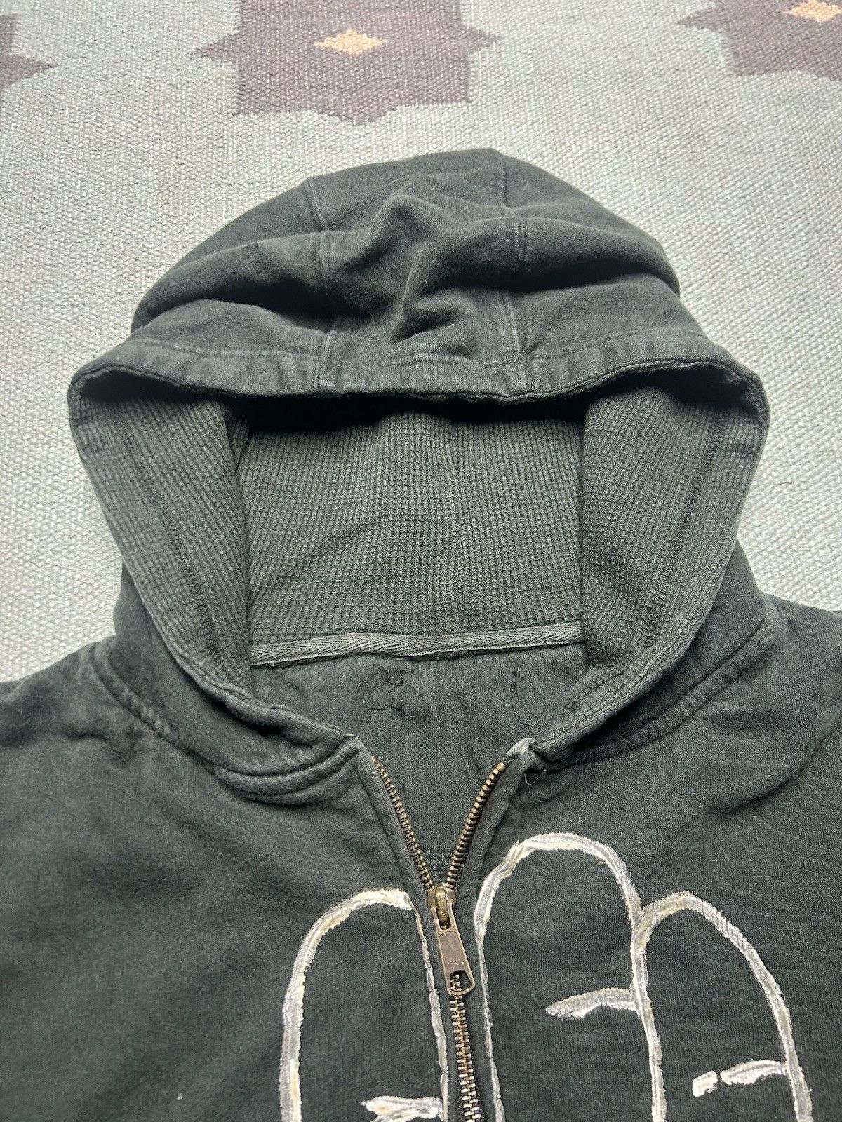 Vintage y2k waffle knit thermal lined hoodie zip hand painted large Size US L / EU 52-54 / 3 - 3 Thumbnail