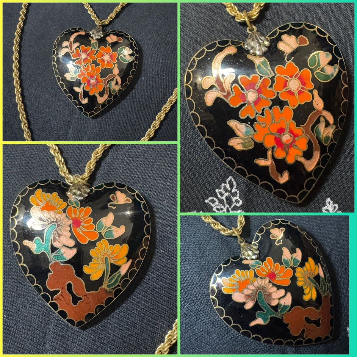 Vintage VINTAGE CLOISENNÉ HEART PENDANT BIG! GOLD TONE CHAIN. EUC Size ONE SIZE - 1 Thumbnail