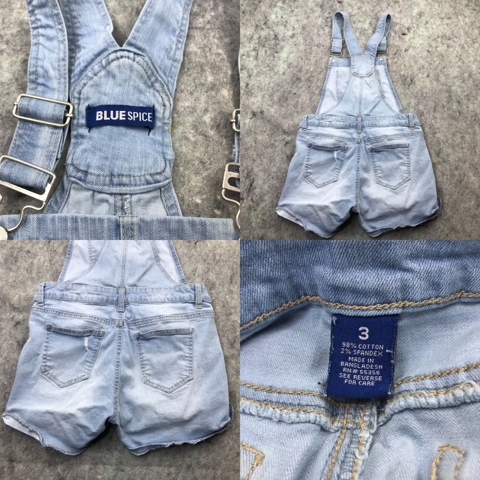Vintage Blue Spice Womens Juniors Size 3 Light Wash Cutoff Jumper Overalls Distressed Size 25" / US 0 / IT 36 - 8 Thumbnail