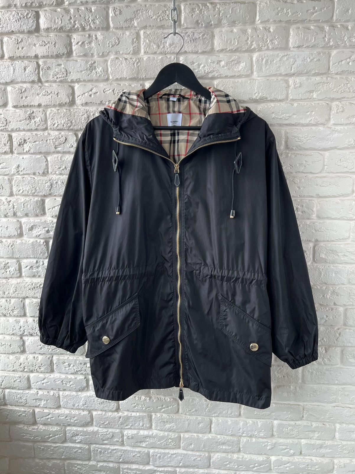 Burberry London Nylon Checked Zip Hooded Parka Jacket