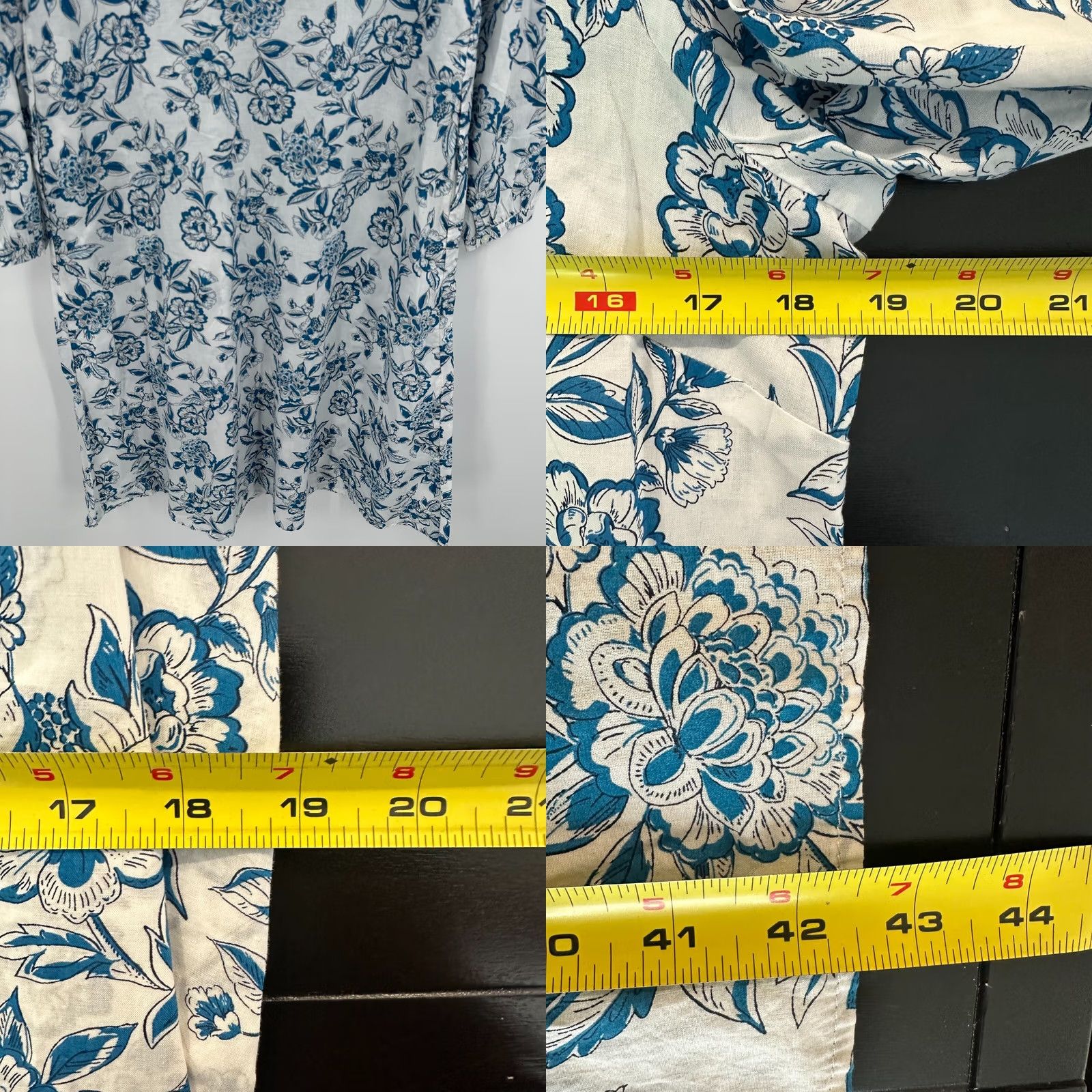 Vintage Pure Jill Shift Dress Women XS Blue & White Floral Organic Cotton Tassel Tie Front Dress Size XS / US 0-2 / IT 36-38 - 8 Thumbnail