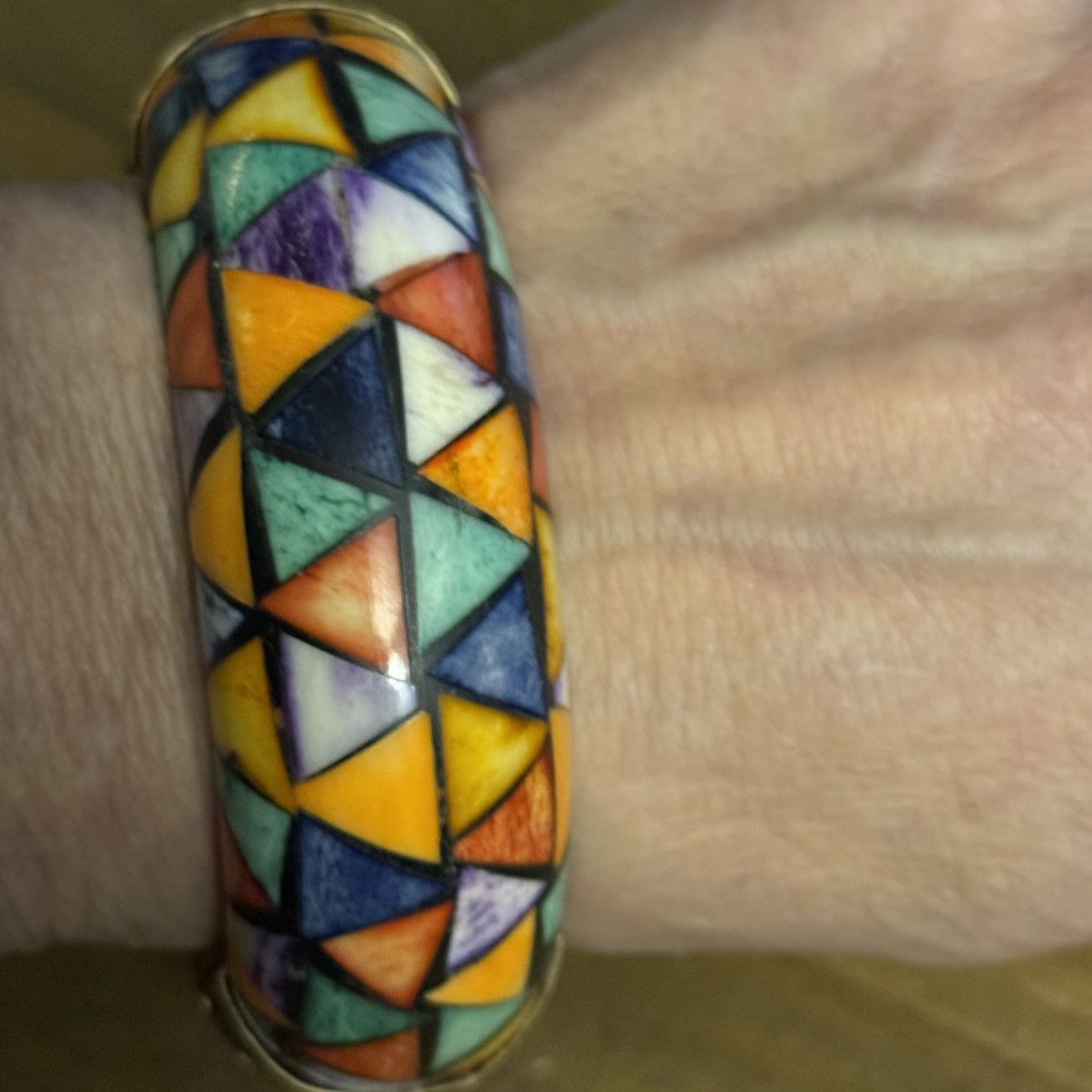 Vintage Vintage Pier 1 mosaic horn/bone hinged bangle bracelet Size ONE SIZE - 2 Thumbnail