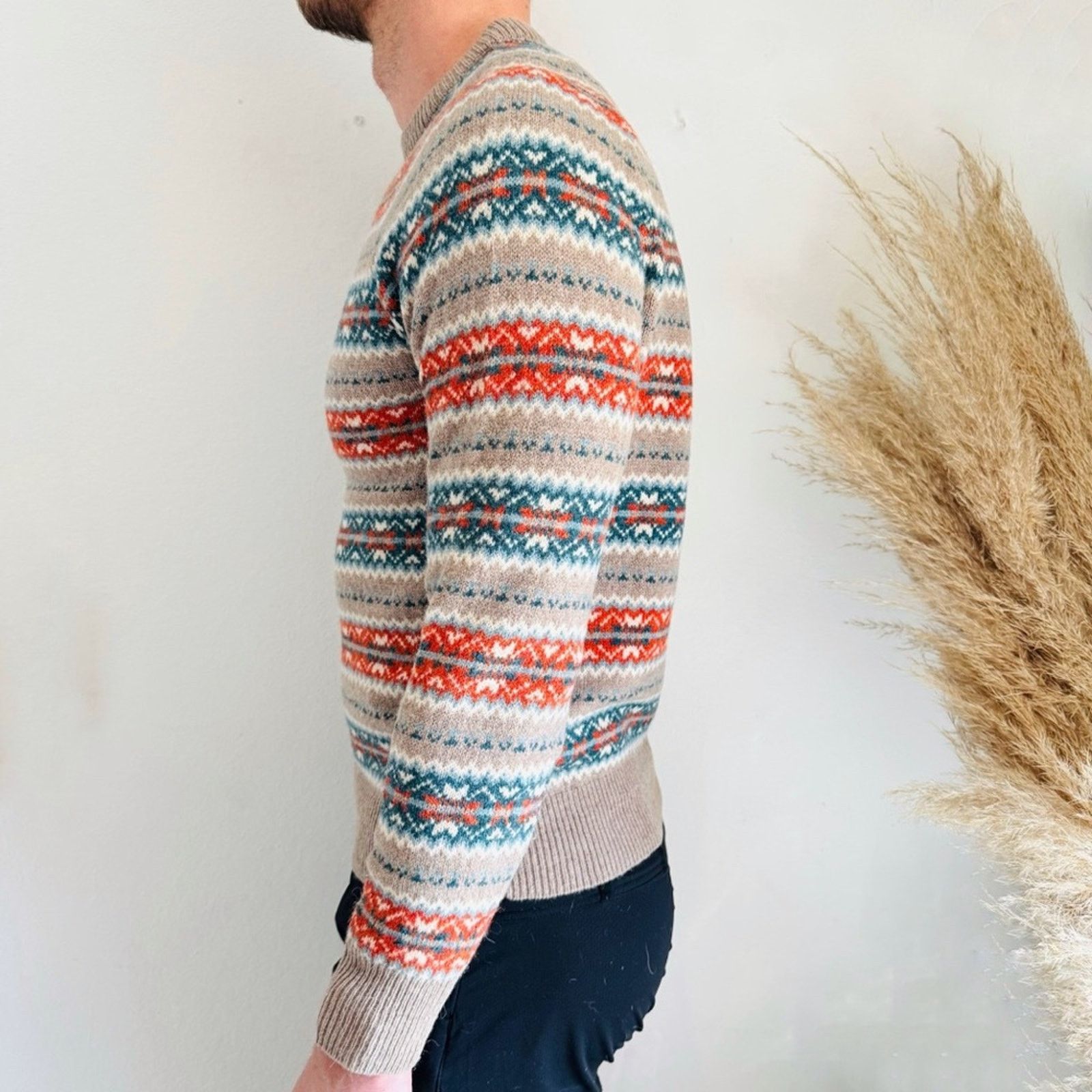 J.Crew J CREW Beige Tan Blue Fair Isle Wool Strip Crew $228 Sweater Size US S / EU 44-46 / 1 - 8 Thumbnail