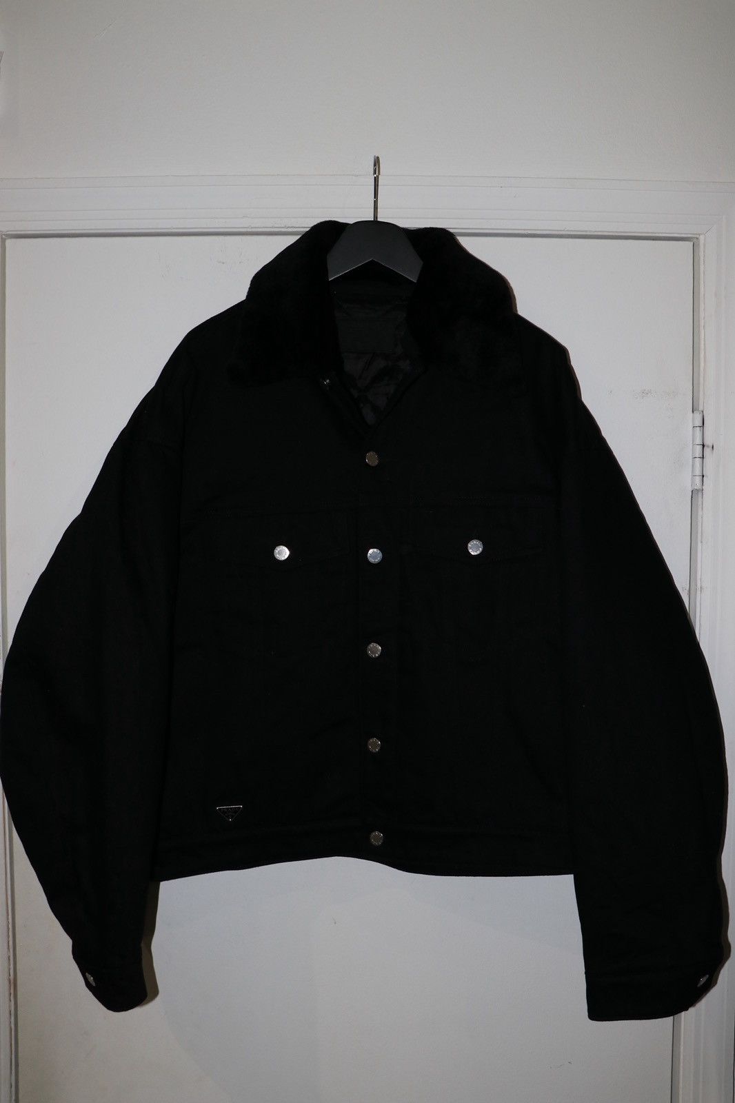 Prada Prada Milano Black Denim Trucker Jacket Fur Collar XL Size US XL / EU 56 / 4 - 1 Thumbnail