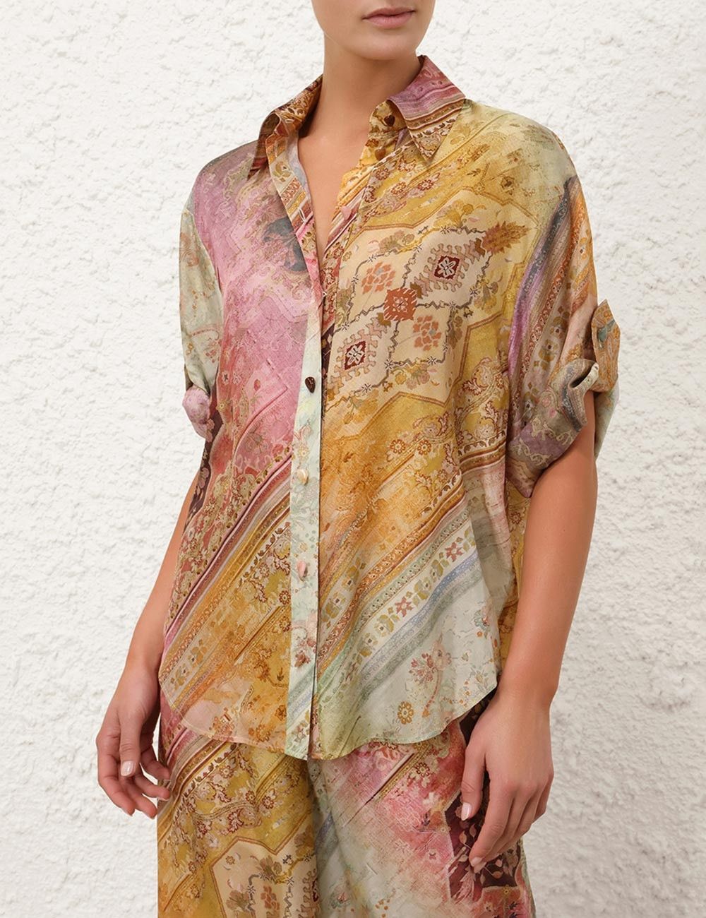 Zimmermann oc11z0226 Tallow Relaxed Shirt In Multicolor Size XS / US 0-2 / IT 36-38 - 2 Thumbnail