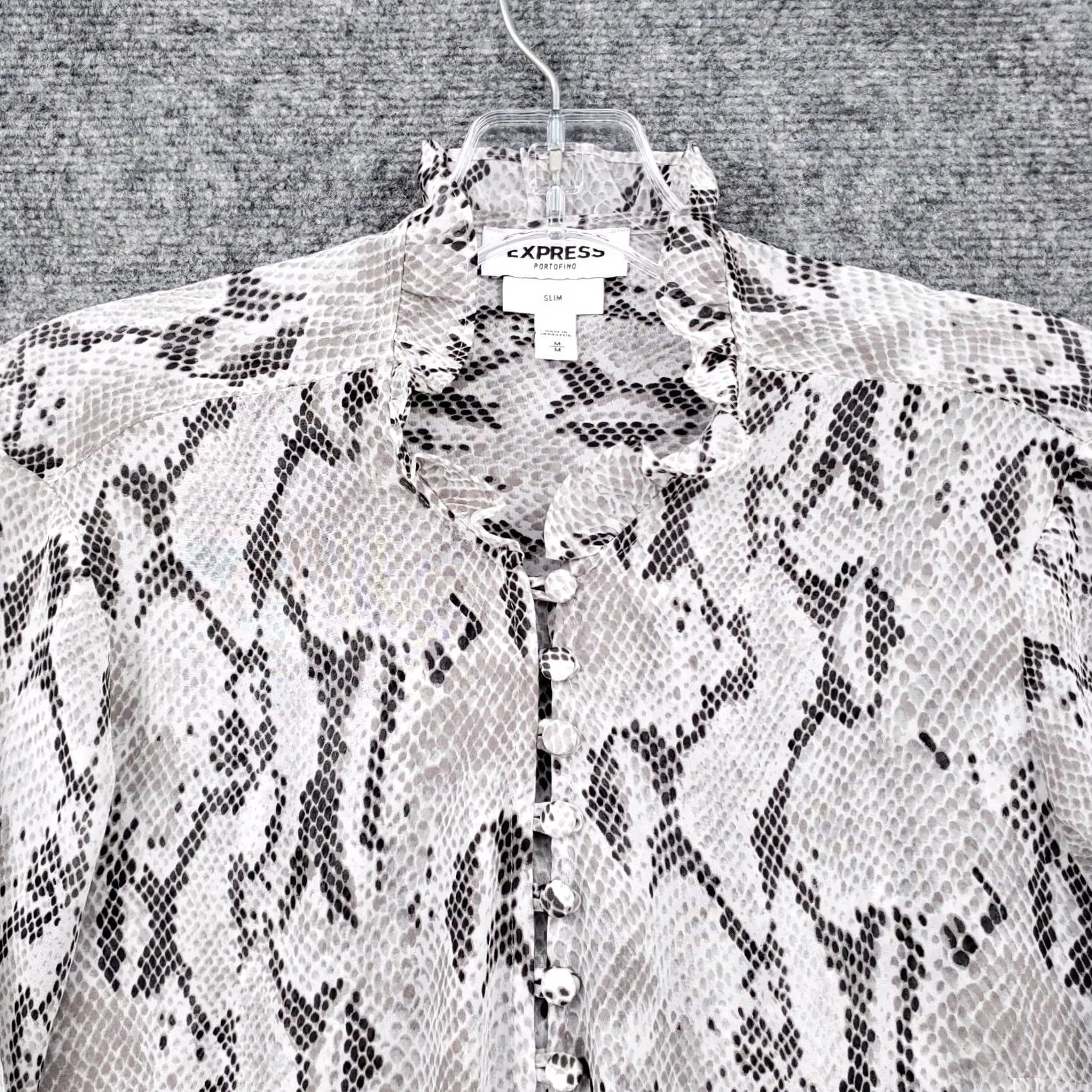 Express Express Blouse Women's M Slim Gray Button Down Snake Print Long Sleeve Size M / US 6-8 / IT 42-44 - 2 Thumbnail