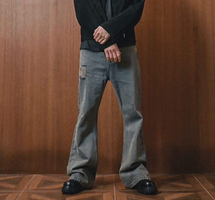 Grey damage flare jeans