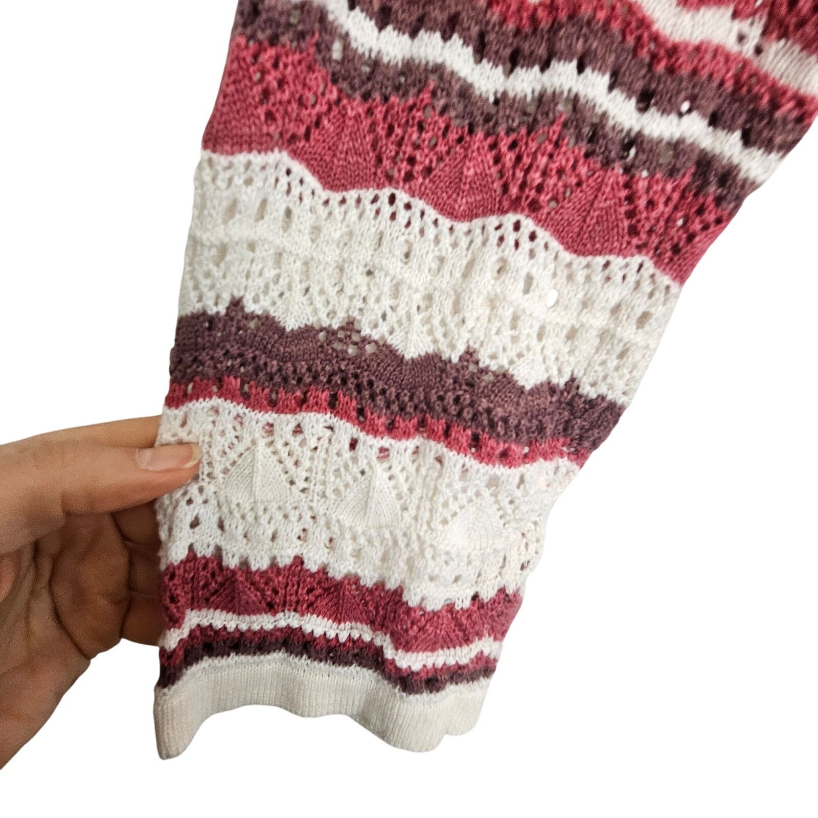 Corridor Torrid Sweater Pink White Striped Crochet Pullover Sweater 0 Size XS / US 0-2 / IT 36-38 - 4 Thumbnail