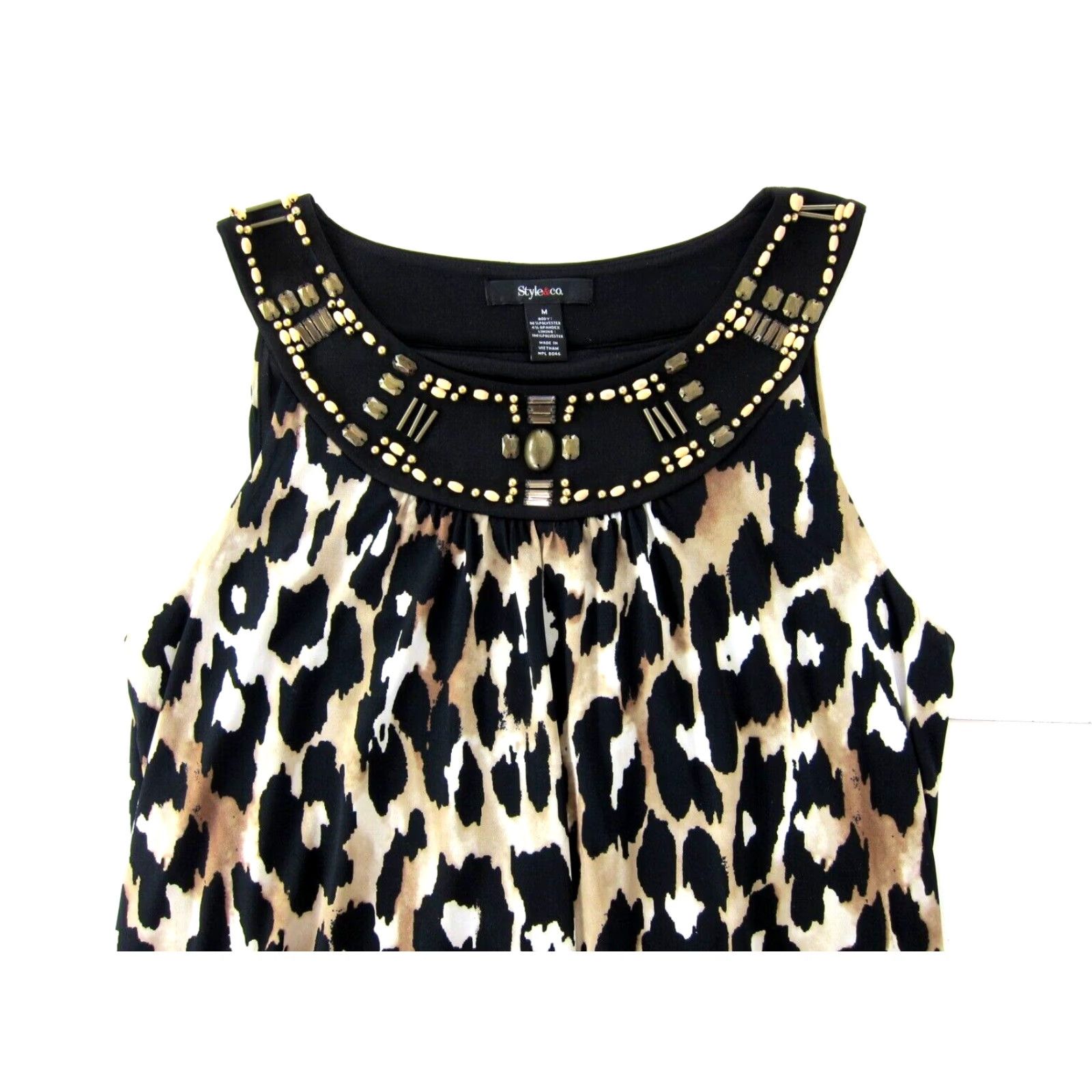 Vintage VINTAGE Style & Co. Black Brown Leopard Cheetah Stretch Beaded Tank Tunic Dress Medium Size M / US 6-8 / IT 42-44 - 4 Thumbnail