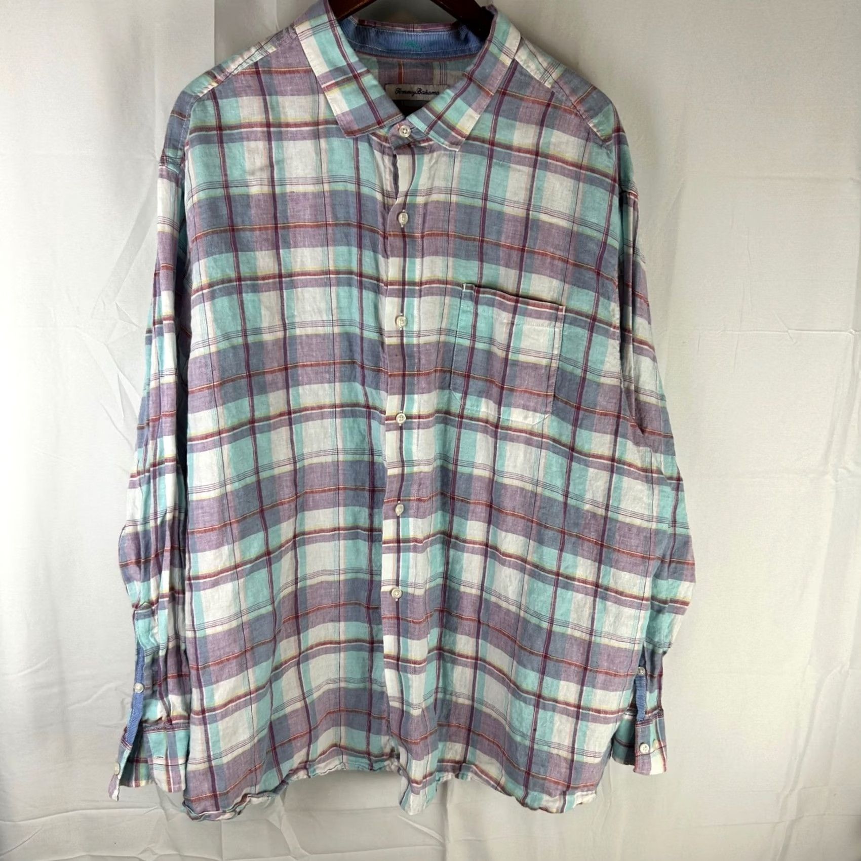 Tommy Bahama Tommy Bahama Button Up Mens 2XL Multicolor Plaid 100% Linen Long Sleeve Shirt Size US XXL / EU 58 / 5 - 2 Thumbnail