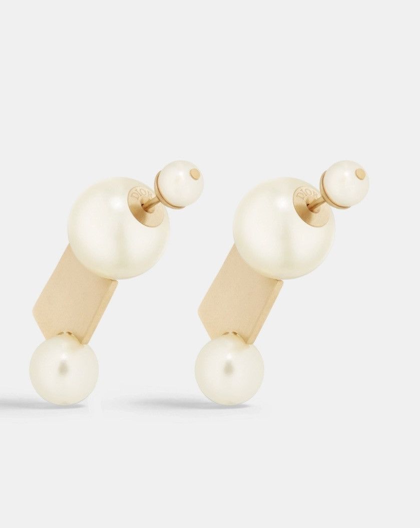 Dior DIOR Tribales Earrings Gold-Finish Metal and White Resin Size ONE SIZE - 1 Thumbnail