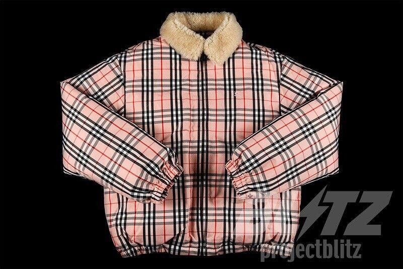 SS22 SUPREME X BURBERRY SHEARLING COLLAR DOWN JACKET PINK L