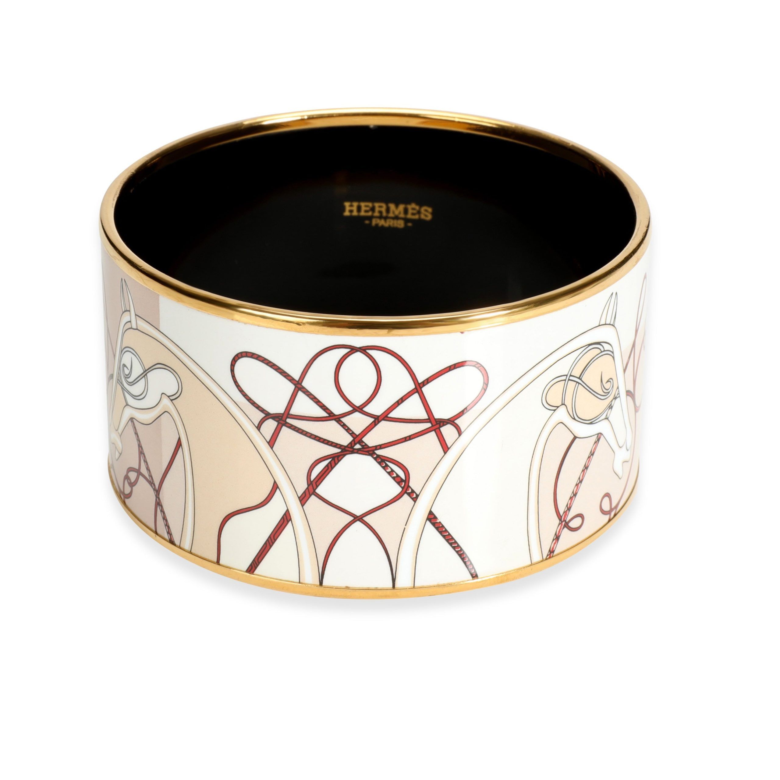 image of Hermes Gold-Plated Extra Wide Enamel Bangle, Women's