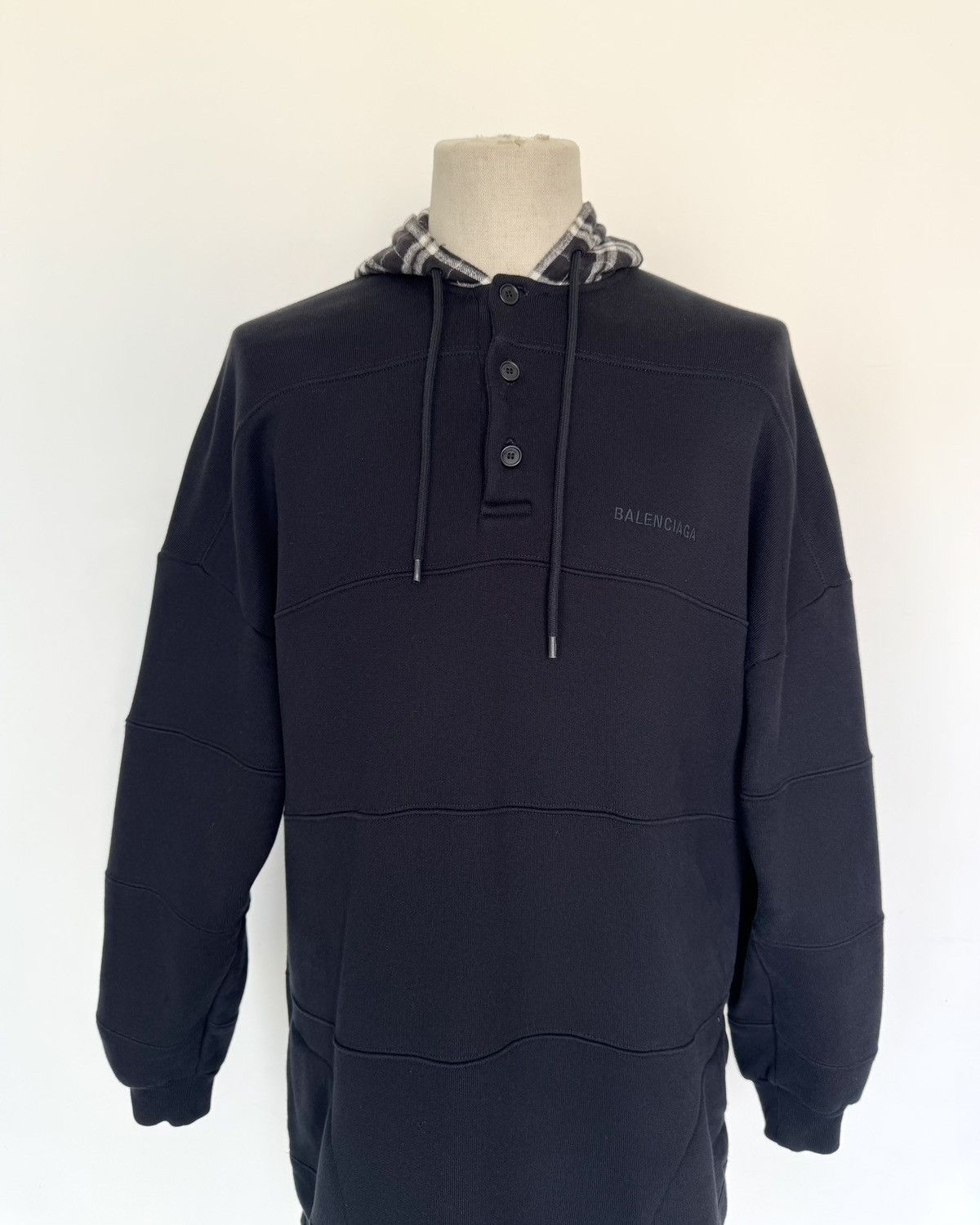Balenciaga BALENCIAGA FW 18 Plaid Patchwork Hoodie Size US XS / EU 42 / 0 - 6 Thumbnail