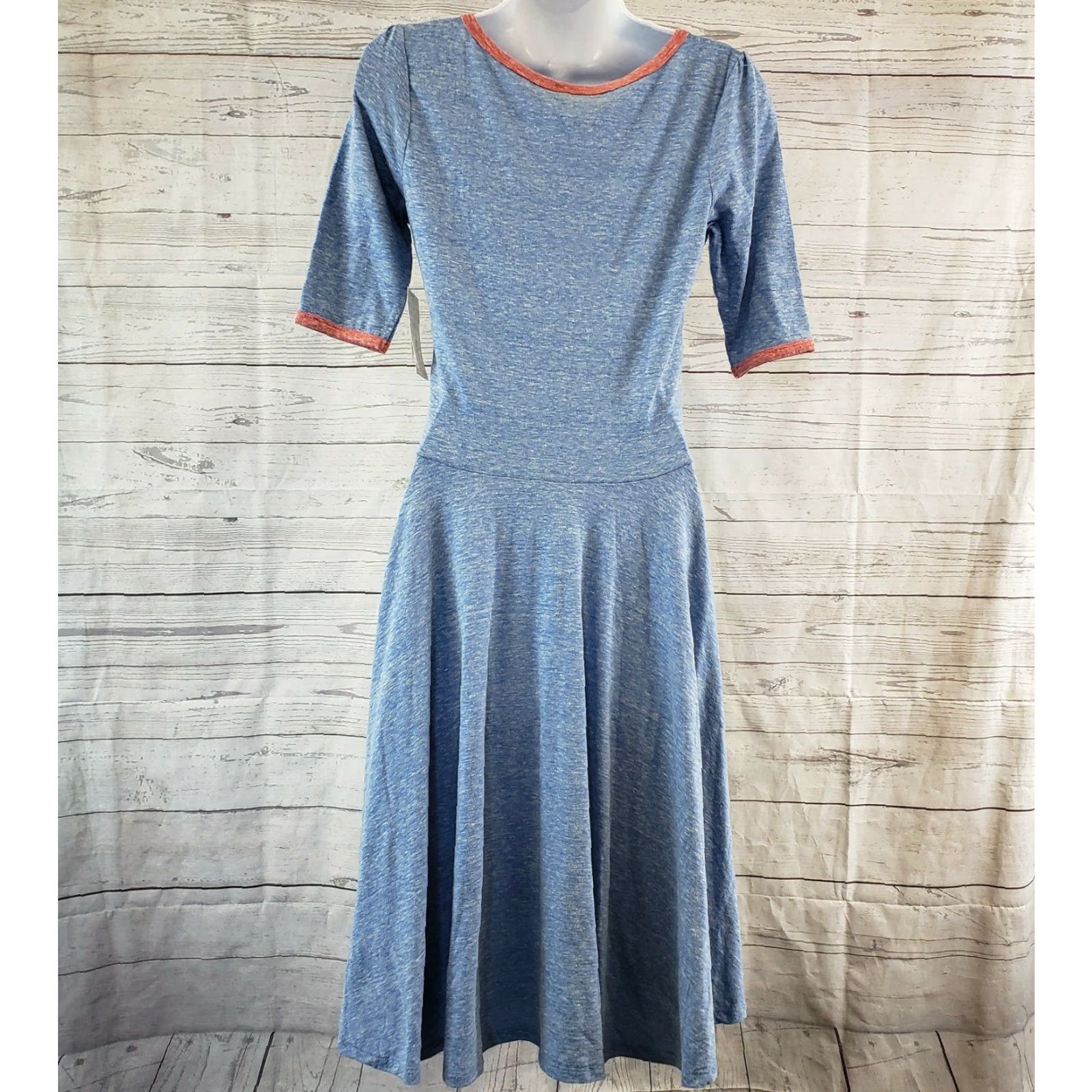 Vintage VINTAGE LuLaRoe Womens Nicole Dress Sz Small Heathered Blue Red Trim Size S / US 4 / IT 40 - 3 Thumbnail