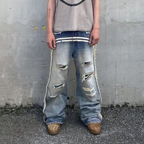 Jean Hamaoka x Kazue High Street White Striped Washed Jeans Size US 35 - 2 Thumbnail