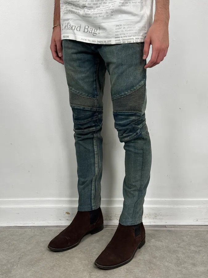 Balmain 2000s Balmain Blue Washed Biker Technical Jeans Size US 32 / EU 48 - 3 Thumbnail