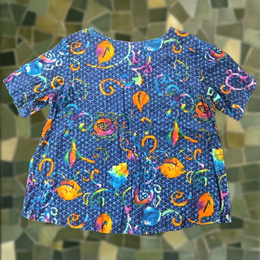 Vintage Vintage Carole Little Blouse Shirt Women 14 Blue Floral Tie Dye Button Down Smock 80s 90s Mens Women Girls Size XL / US 12-14 / IT 48-50 - 1 Thumbnail