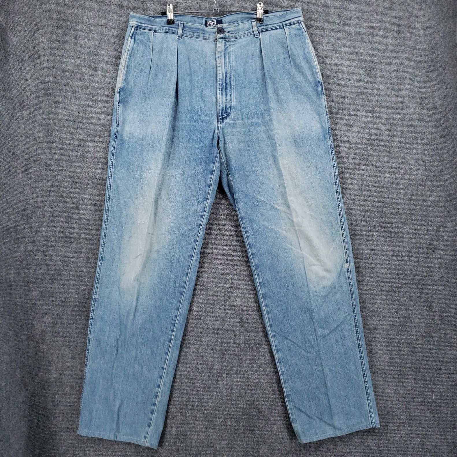 image of Vintage Polo Ralph Laurent Jeans Mens 38X34 Blue Pleated Straight Leg 1980S Usa in White