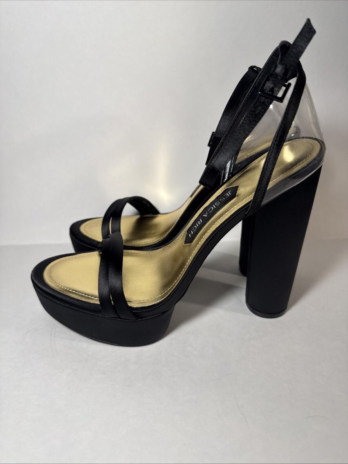 Other Jessica Rich Black Clear Heel Satin Strap Platform Sandal Size US 9.5 / IT 39.5 - 4 Thumbnail