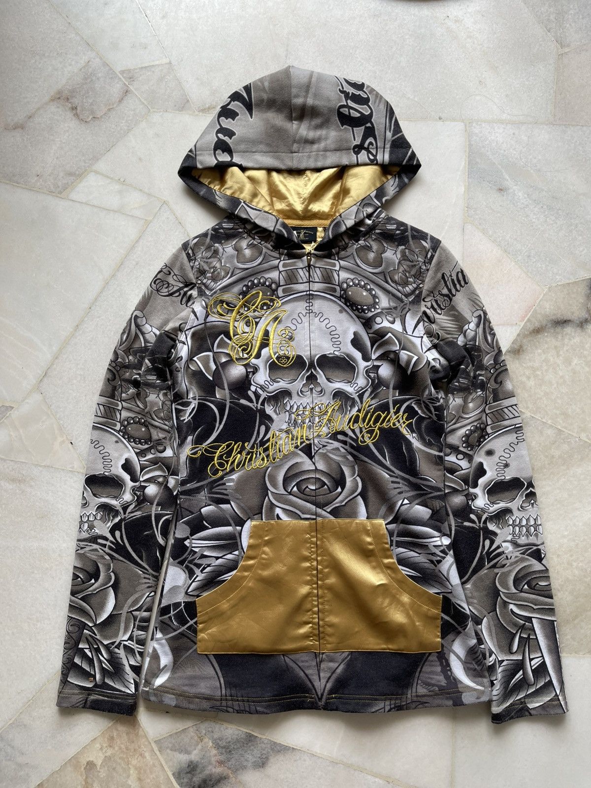 Christian Audigier × Ed Hardy Y2K Christian Audigier Fullprint Skull Zip Hoodie Size S / US 4 / IT 40 - 1 Thumbnail