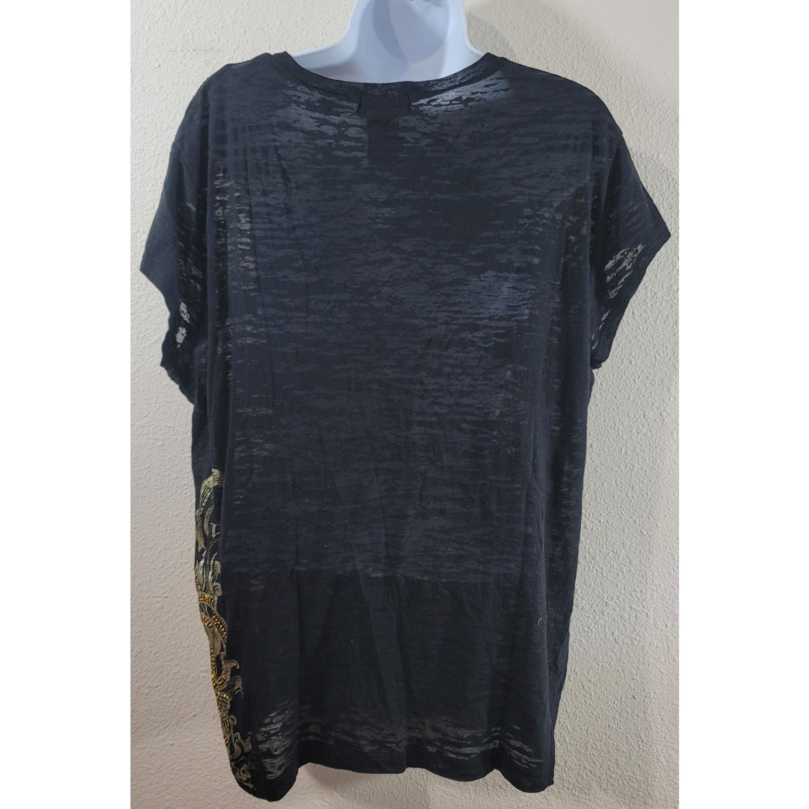 Other Fabulosity Black Gold Metal Studded Burnout Material Top 2X Size XXL / US 16-18 / IT 52-54 - 3 Thumbnail