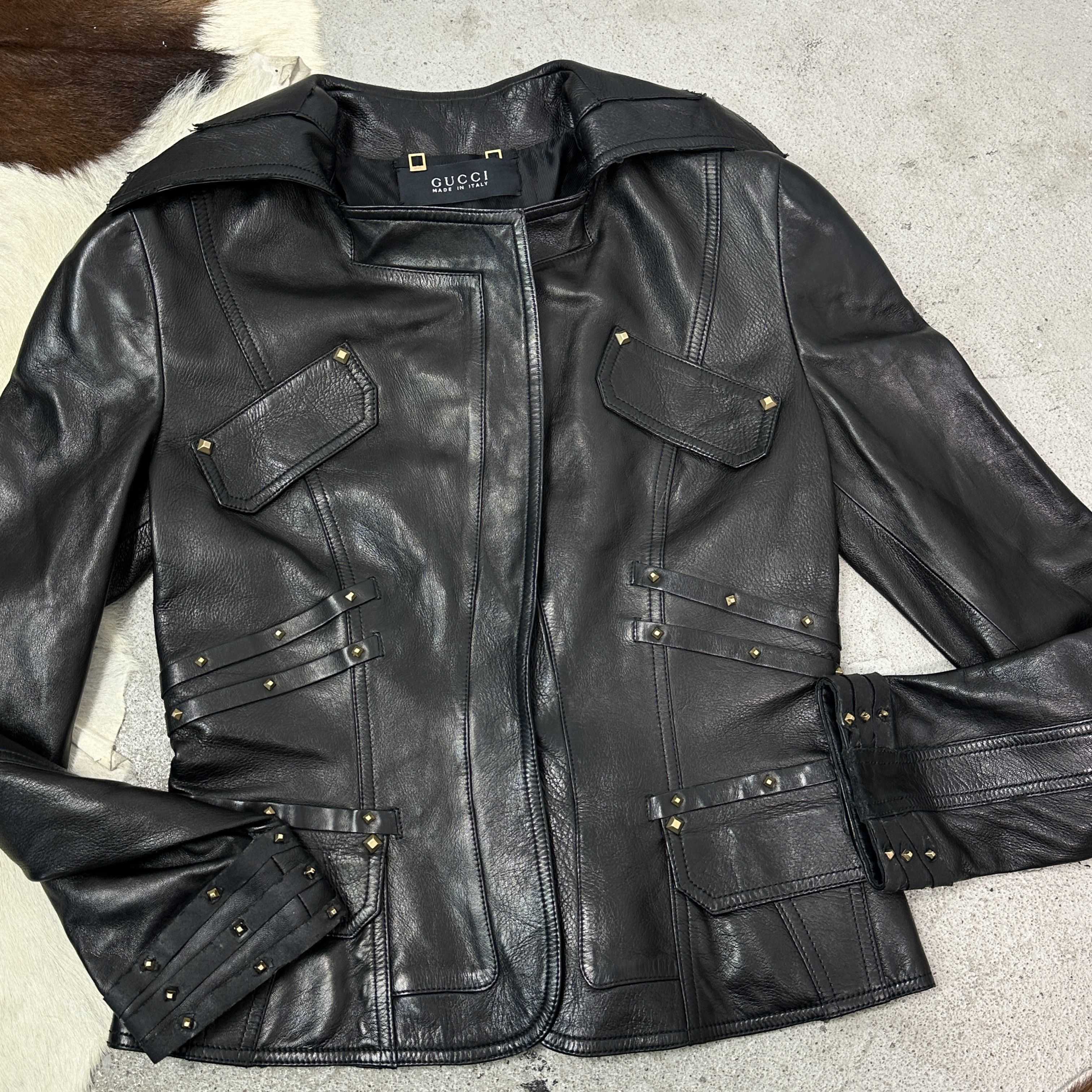 Gucci Vintage Leather Biker Grunge Moto Gucci Studded Jacket Y2K Size S / US 4 / IT 40 - 6 Thumbnail