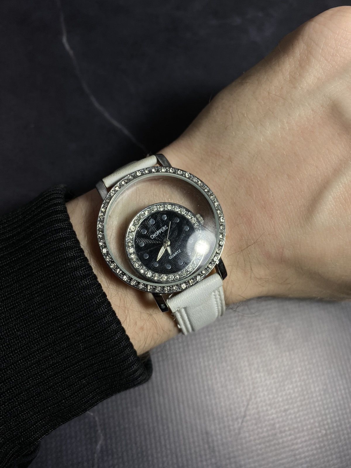 Jewelry × Vintage Choppers Floating Dial Crystal Watch White Elegance ⌚ Size ONE SIZE - 4 Thumbnail