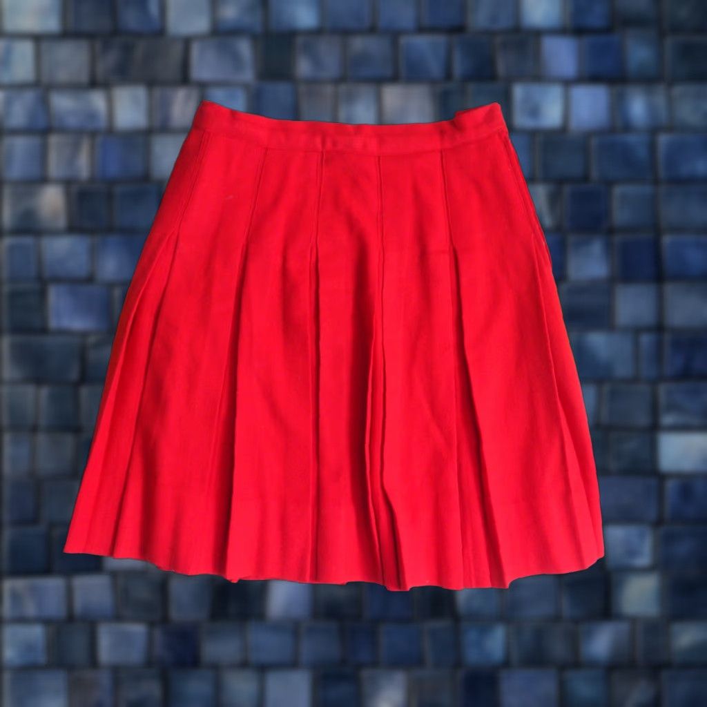Etro VTG 1960s 50s 100% Wool Red Pleated Retro Boho Midi Mini Skirt Womens 28W Size 28" / US 6 / IT 42 - 1 Thumbnail