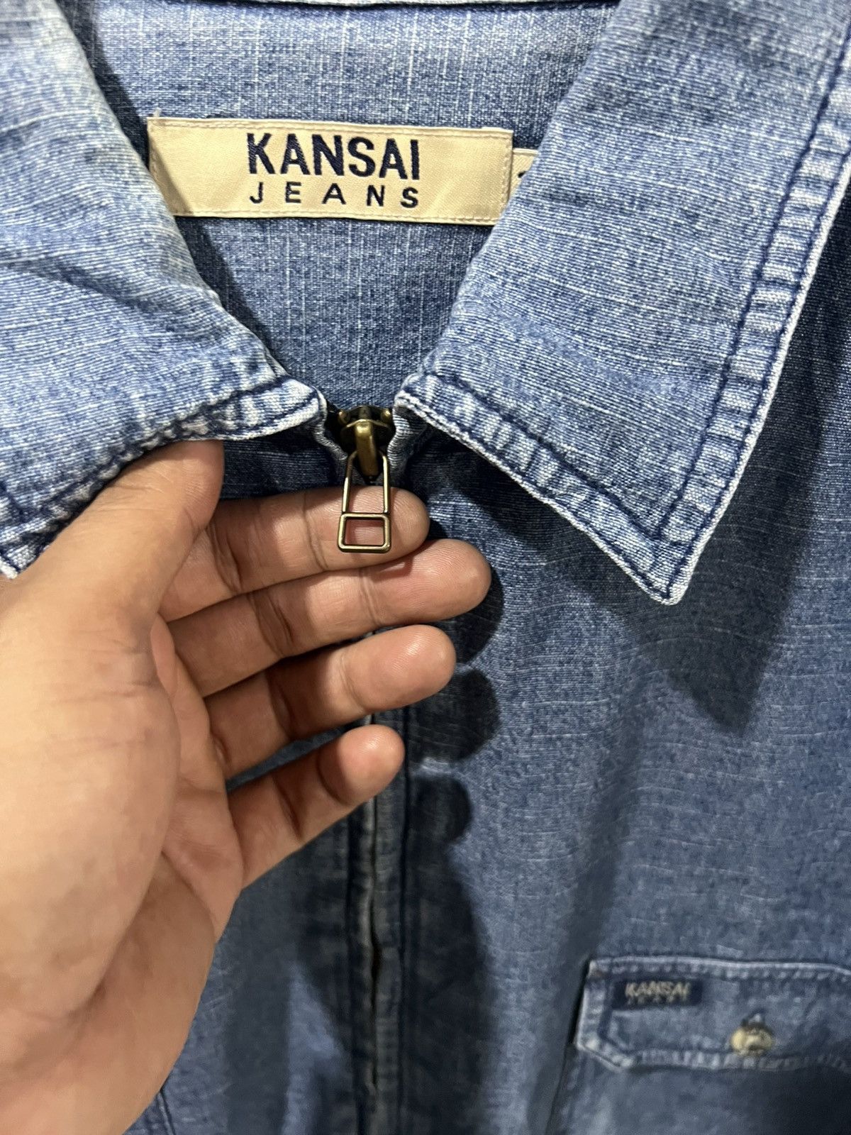 Kansai Yamamoto 🔥Kansai Jeans Zipper Short Sleeve Denim Shirt Size US XXL / EU 58 / 5 - 8 Thumbnail